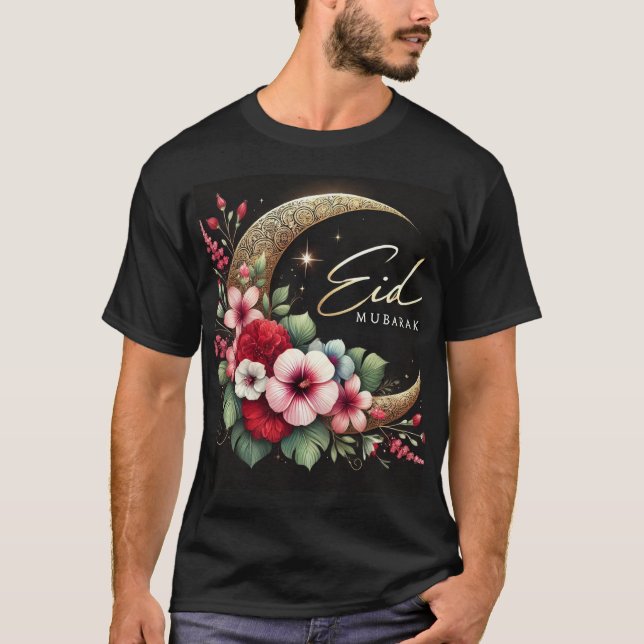 Floral Crescent Eid Mubarak Mens Tshirt (Vorderseite)