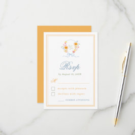 Floral Crest Bow Monogram Spring Wedding RSVP Karte