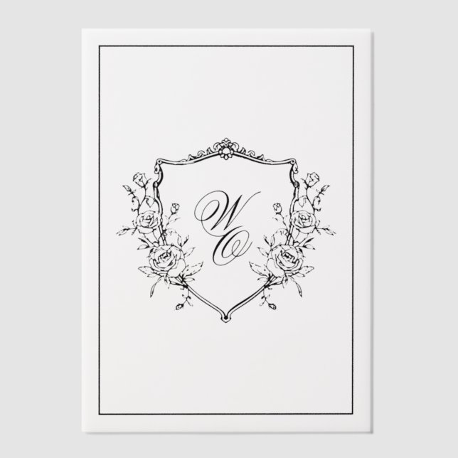 Floral Crest Cream Black Monogram Wedding Overlay (Vorderseite)