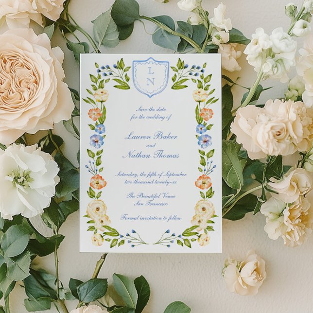 Floral Crest Frame Wedding Save The Date (Von Creator hochgeladen)