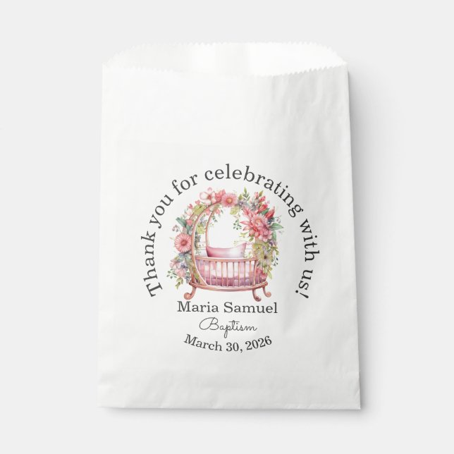 Floral Crib Baby Sticker Pink Geschenktütchen (Vorderseite)