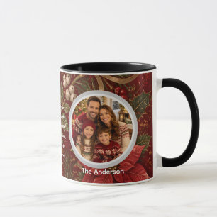 Floral Crimson Familien-Foto-Weihnachtsbotschaft Tasse