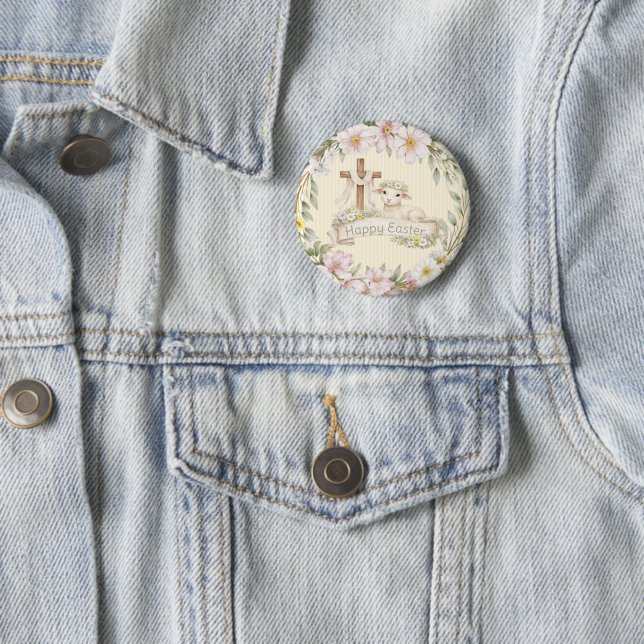 Floral Cross and Lamb | Happy Easter Button (Beispiel)