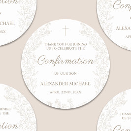Floral Cross Confirmation Thank You Runder Aufkleber