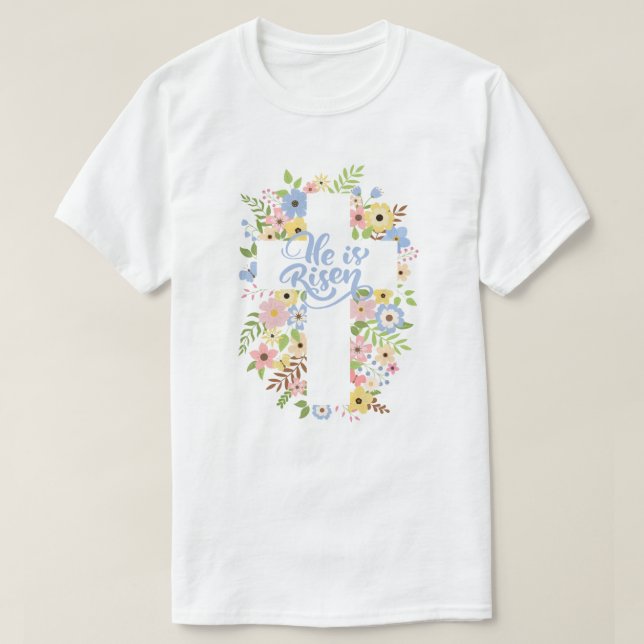 Floral Cross Er ist Riser Osterunisex T-Shirt (Design vorne)