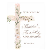 floral cross First Communion welcome sign
