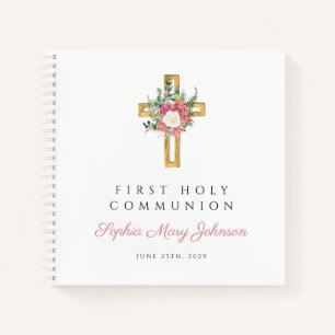 Floral Cross Girl First Communityguestbook Notizbuch