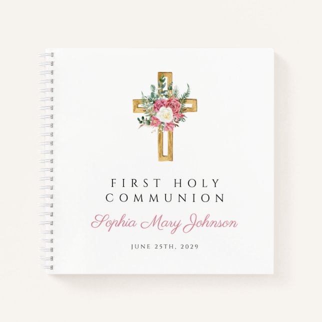 Floral Cross Girl First Communityguestbook Notizbuch (Vorderseite)