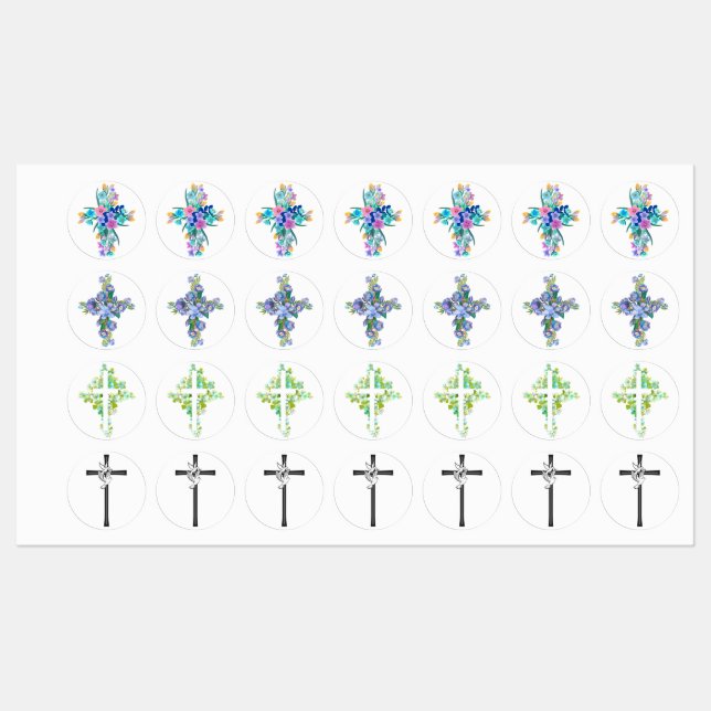 Floral Cross Iron-on Labels Etiketten (Blatt)