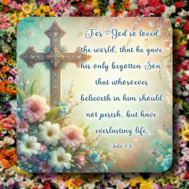 Floral Cross John 3:16 Bible Verse Oster Quadratischer Aufkleber