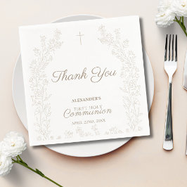 Floral Cross Thank You First Holy Communion Serviette