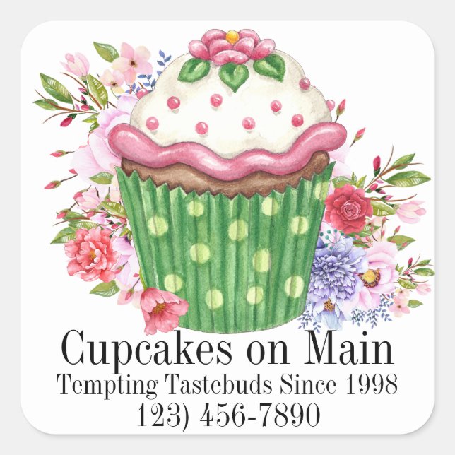Floral-Cupcake-Aufkleber Quadratischer Aufkleber (Vorderseite)
