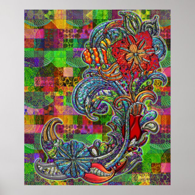Floral Curls Abstrakt Moderne Kunst Poster (Vorne)