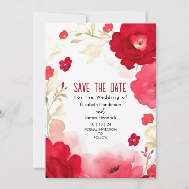 Floral Custom Crimson Red Digital Wedding Einladung (Vorderseite)