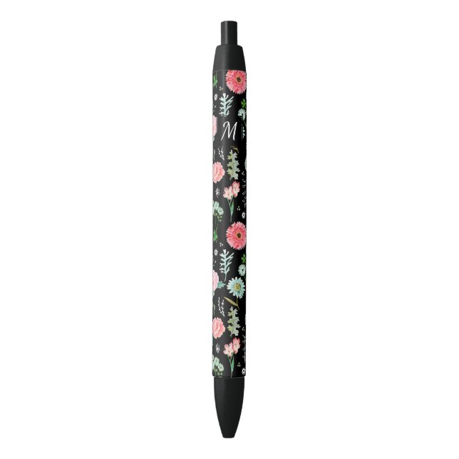 floral | Custom Monogram | Pen Kugelschreiber (Vorderseite Vertikal)