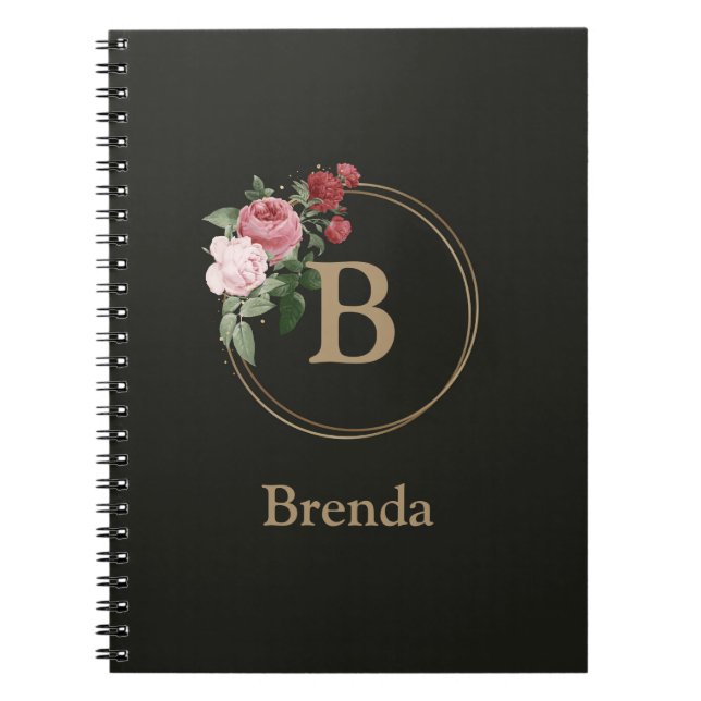 Floral Custom Monogram und Name Journal Notebook Notizblock (Vorderseite)