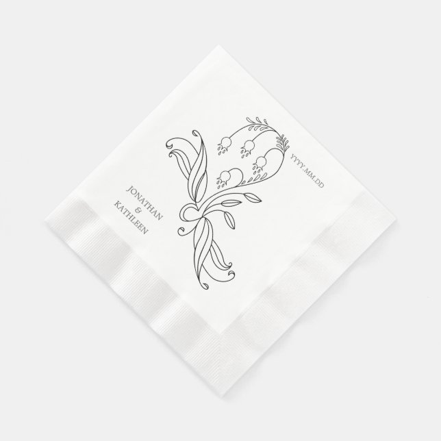 Floral Custom Name Personalized Elegant  Serviette (Ecke)