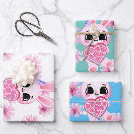 Floral cute pink rabbit easter geschenkpapier set
