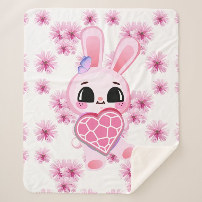 Floral cute pink rabbit easter sherpadecke (Vorderseite)