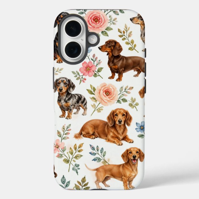 Floral Dachshund Phone Case - Wiener Dog Pattern (Rückseite)
