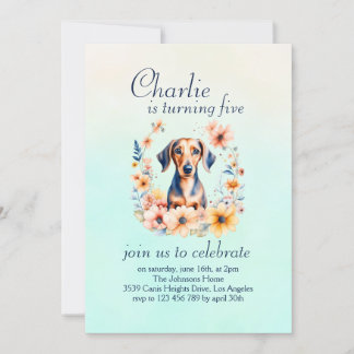 Floral Dackel Hund Geburtstag Einladung
