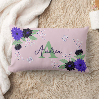 Floral Dahlia Bloom Bouquet Custom Monogram Name Lendenkissen