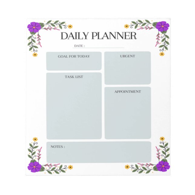 Floral Daily Planner Notepad Notizblock (Vorderseite)