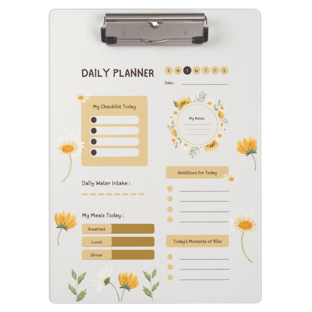 Floral Daily Planner with Sunflowers & Daisies Klemmbrett (Vorderseite)