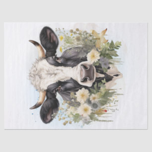 Floral Dairy Cow Holstein Friesian Watercolor Seidenpapier