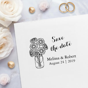 Floral Daisies Mason Jar Save the Date Wedding Permastempel