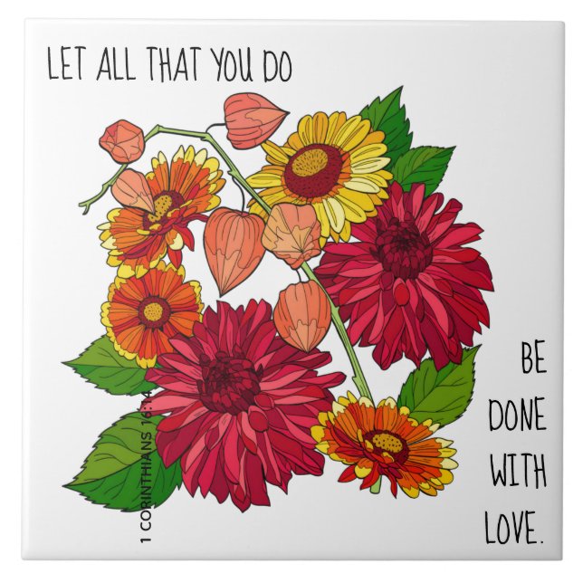 Floral (Daisies), w Vers von 1 Korinthians 16:14 Fliese (Vorderseite)