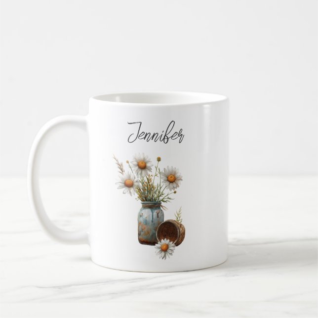 Floral Daisy April Geburtstagsfeier Blume Rustikal Kaffeetasse (Links)