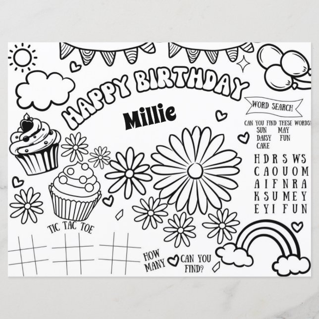 Floral Daisy Birthday Farbing Page (Vorderseite)