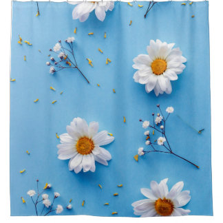 Floral Daisy Muster - Light Blue Duschvorhang