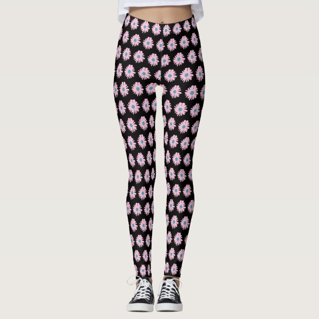 Floral Daisy Pink Blue Design Illustration Muster Leggings (Vorderseite)
