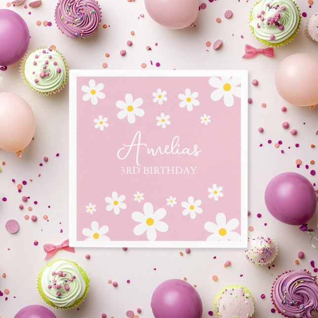 Floral Daisy Pink Party Napkin Serviette (Von Creator hochgeladen)