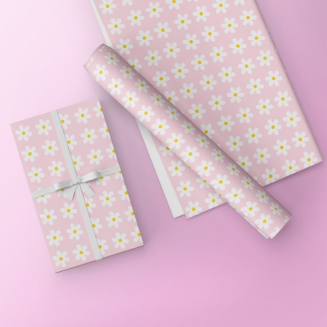 Floral Daisy Pink Wrapping Paper Geschenkpapier (Von Creator hochgeladen)