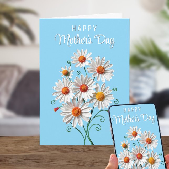 Floral Daisy Quilling Art Mother Day Card Karte (A pretty bouquet of daisies to send to your mom this Mother's Day! Just add your message)