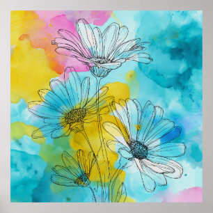 Floral Daisy Semi Gloss Poster Wand an Wand