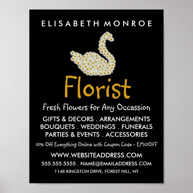 Floral Daisy Swan, Floristry Advertising Poster (Vorne)