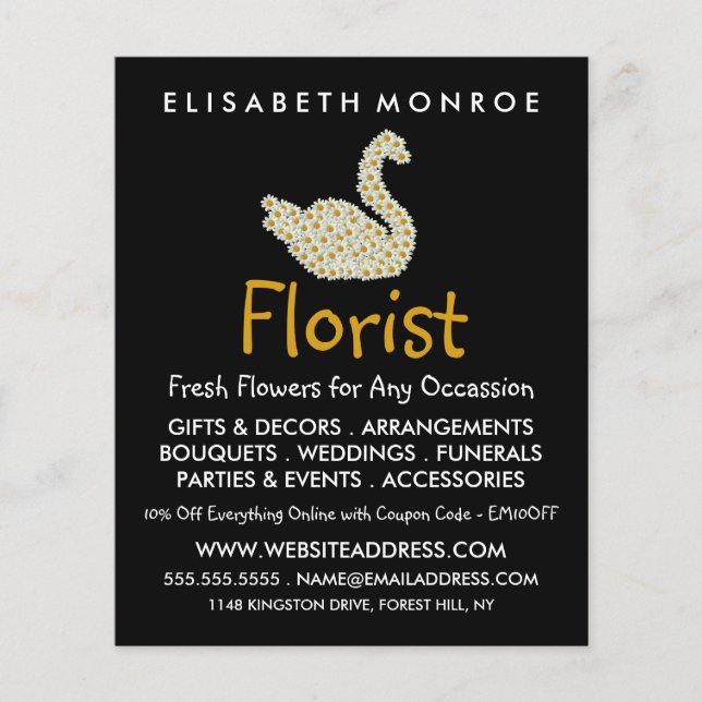 Floral Daisy Swan, Floristry Werbung Flyer (Vorne)