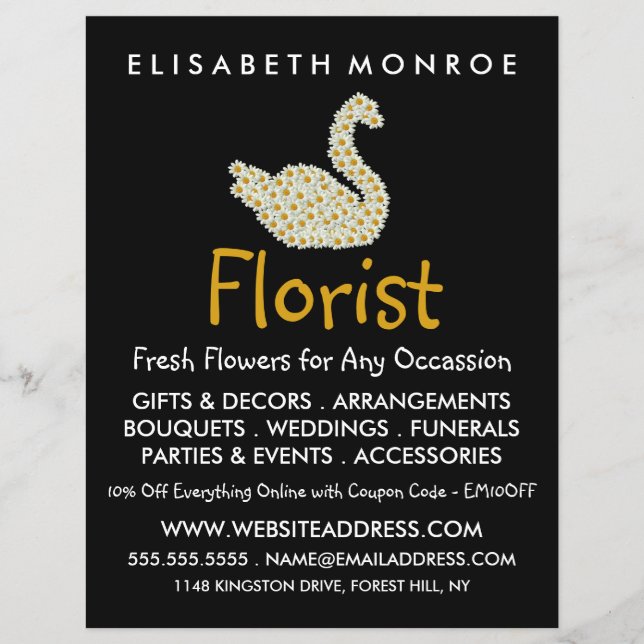 Floral Daisy Swan, Floristry Werbung Flyer (Vorne)