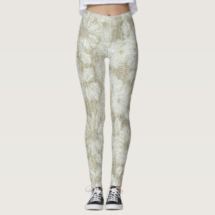 Floral Daisy Velvety Cream Textur Leggings