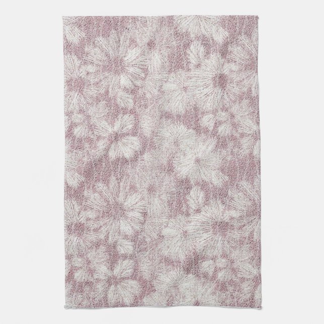 Floral Daisy Velvety Dusty Pink Geschirrtuch (Vertikal)