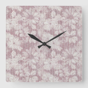 Floral Daisy Velvety Dusty Pink Quadratische Wanduhr