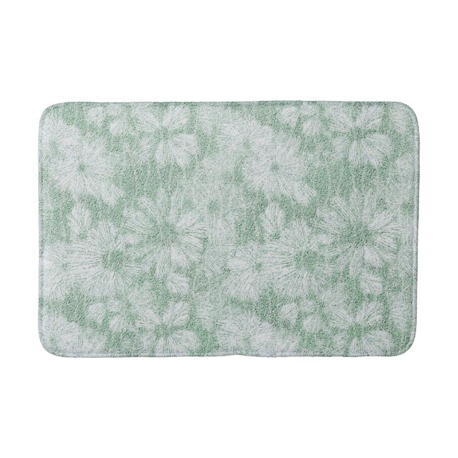 Floral Daisy Velvety Mint Green Badematte (Vorderseite)
