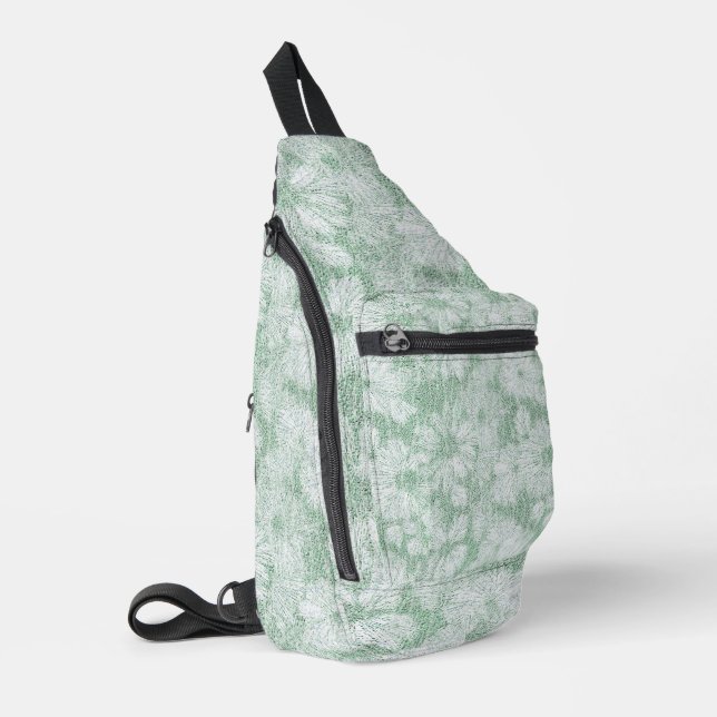 Floral Daisy Velvety Mint Green Crossbody Bag (Linke Seite)
