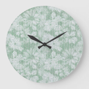 Floral Daisy Velvety Mint Green Große Wanduhr