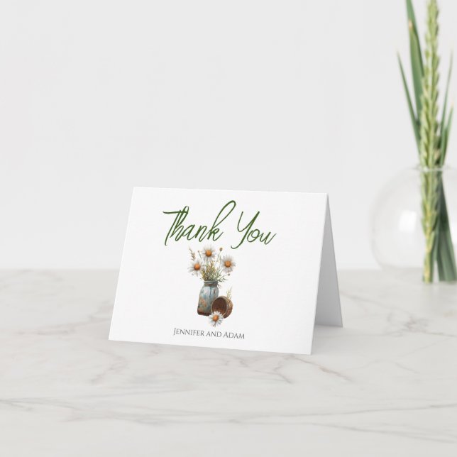 Floral Daisy Wedding Vielen Dank Dankeskarte (Vorderseite)