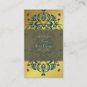 Floral Damask Aquamarines Gold Visitenkarte